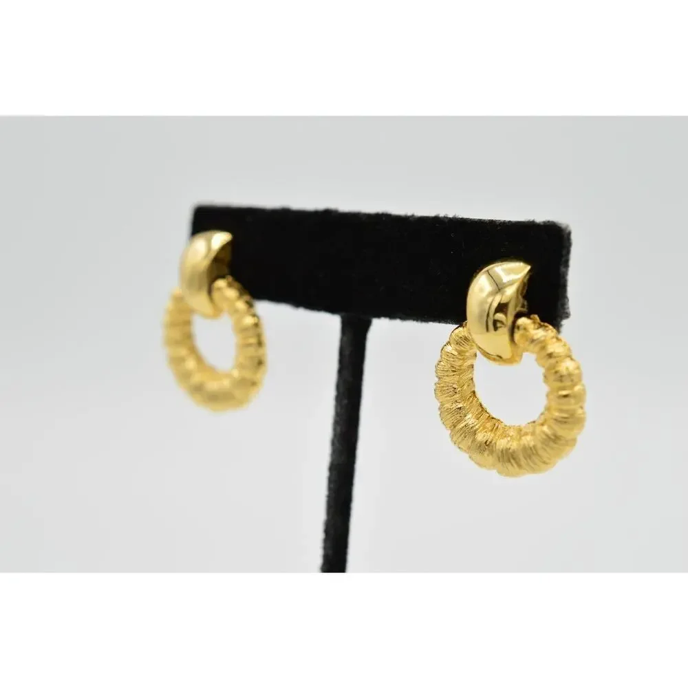 Vintage Clip On Earrings Gold Tone Door Knockers Dangle Bold 80s NOS 1980s 9L